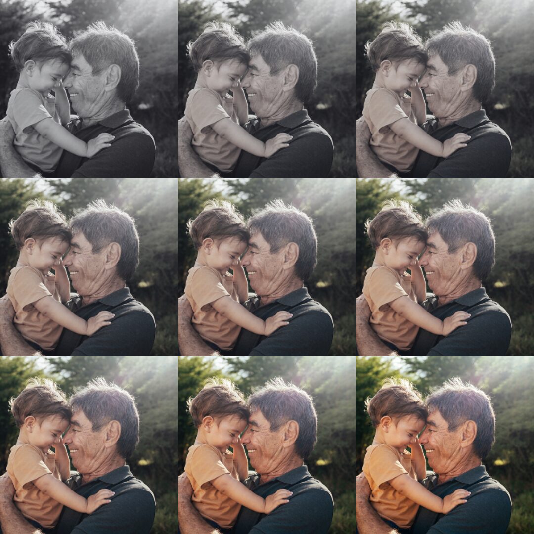 Father holding his young son up to his face