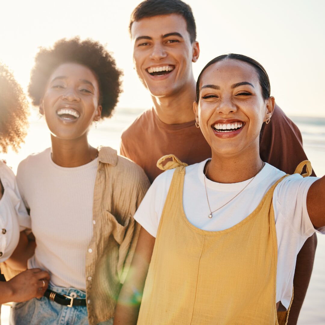 Selfie of a group of smiling friends